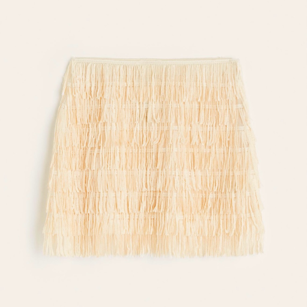 H&M Sequin-Fringed Skirt - Light Beige - Size Xl